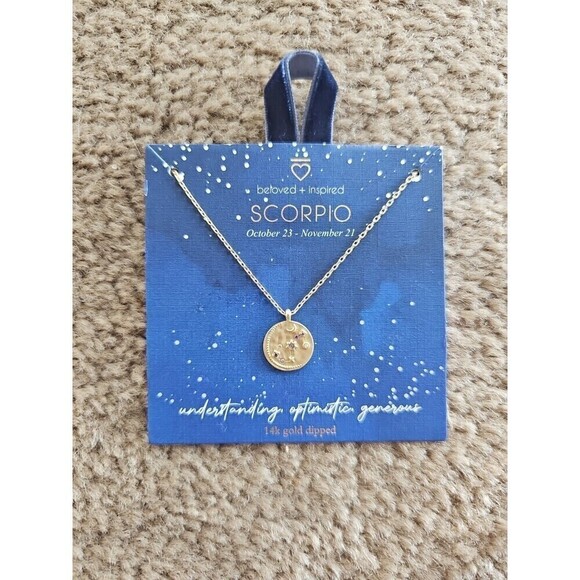 Beloved + Inspired Zodiac SCORPIO 14k Gold Dipped Necklace With Stones NEW - Picture 1 of 3